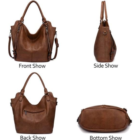 2 Pcs Tote Bag PU Leather Shoulder Bags Fashion Hobo Bags Large Purse Handbags - Picture 3 of 6